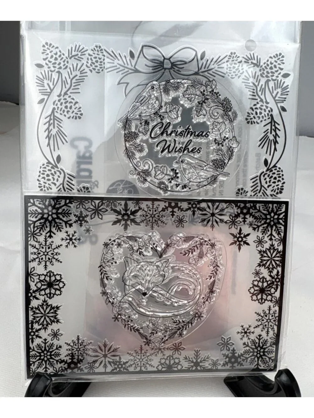 Embossing Folder Cling Stamps Christmas Winter Wreath Fox Heart Design Jennifer